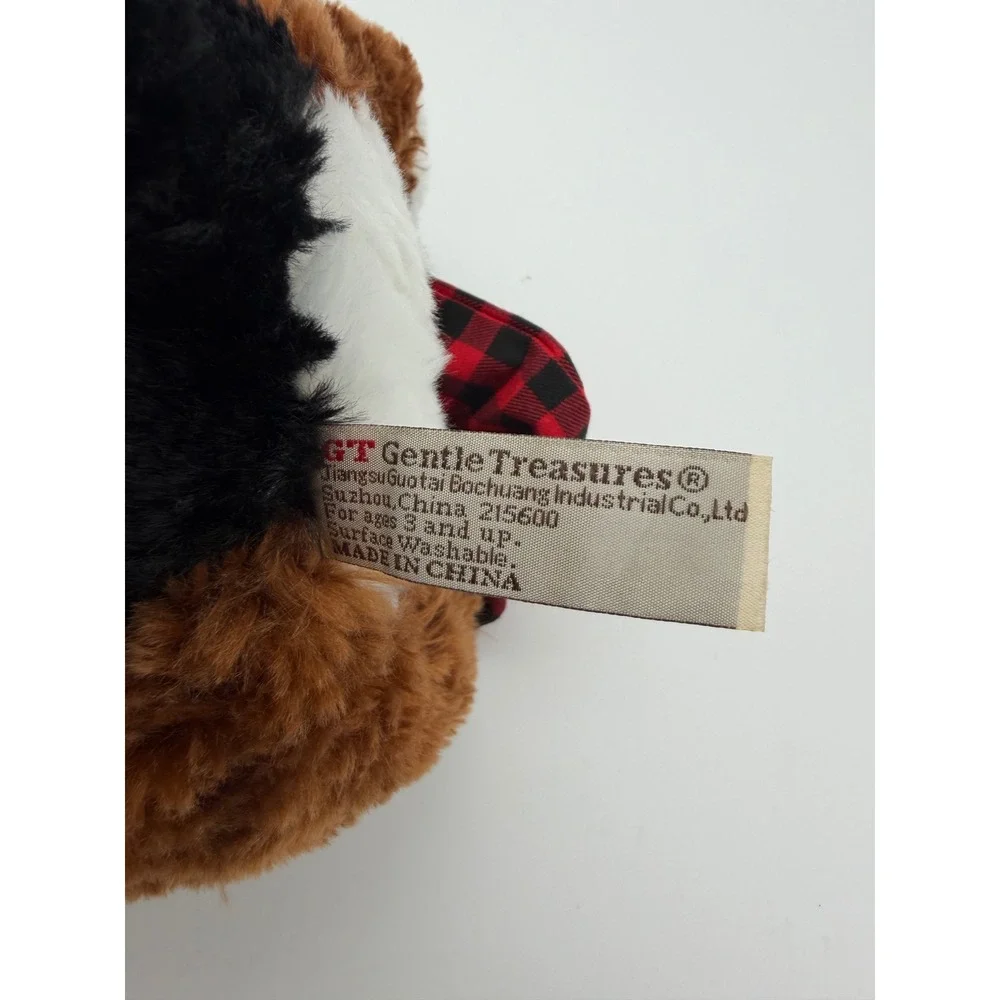 GT Gentle Treasures Holiday Plush Puppy Dog Green Plaid Hat Scarf Stuffed Animal